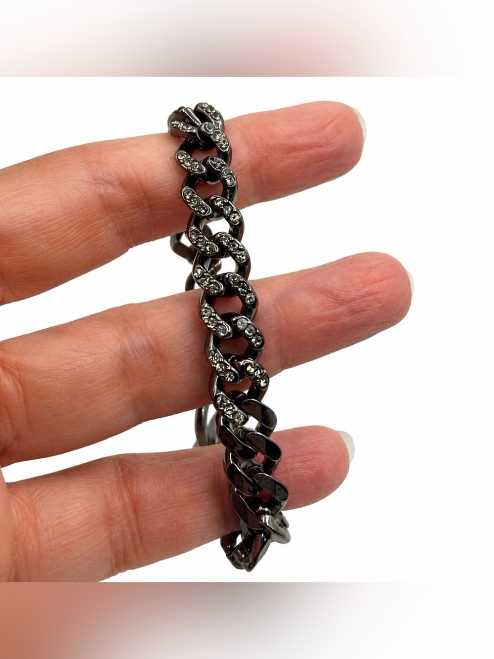 Givenchy Gunmetal Chain Link Bracelet with Swarovski Crystals Gorgeous - Picture 4 of 9